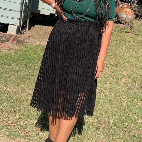 MESH STRIPE A-LINE MIDI SKIRT - Picture 3 of 3